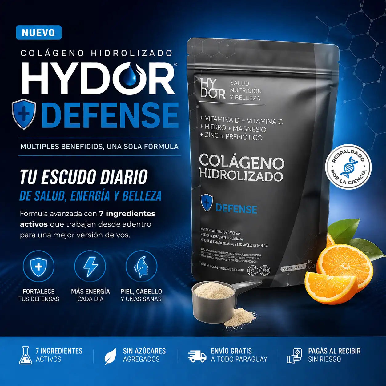 Colágeno Hidrolizado con 7 Ingredientes Activos — Fortalece tus Defensas, Aumenta tu Energía y Mejora Piel, Cabello y Uñas
