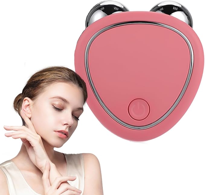"Masajeador facial con microcorriente - vista frontal del dispositivo ergonómico de color blanco"