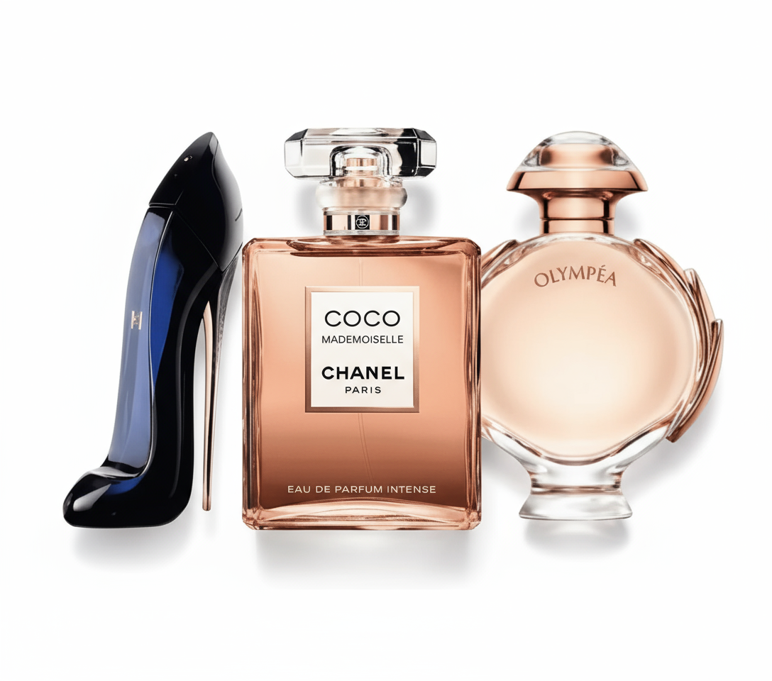 Pack de perfumes vista aérea