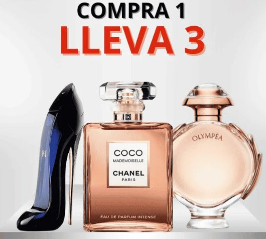 Pack 3x1 Perfumes Femeninos: Good Girl Carolina Herrera, Coco Mademoiselle Chanel y Olympea Paco Rabanne