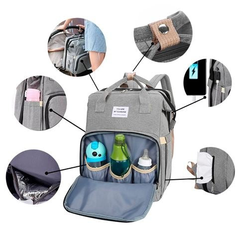 BOLSO MATERNO CON CUNA 3 EN 1