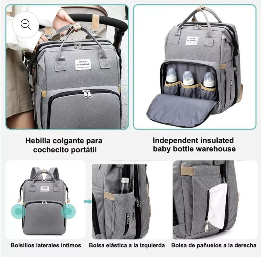 BOLSO MATERNO CON CUNA 3 EN 1